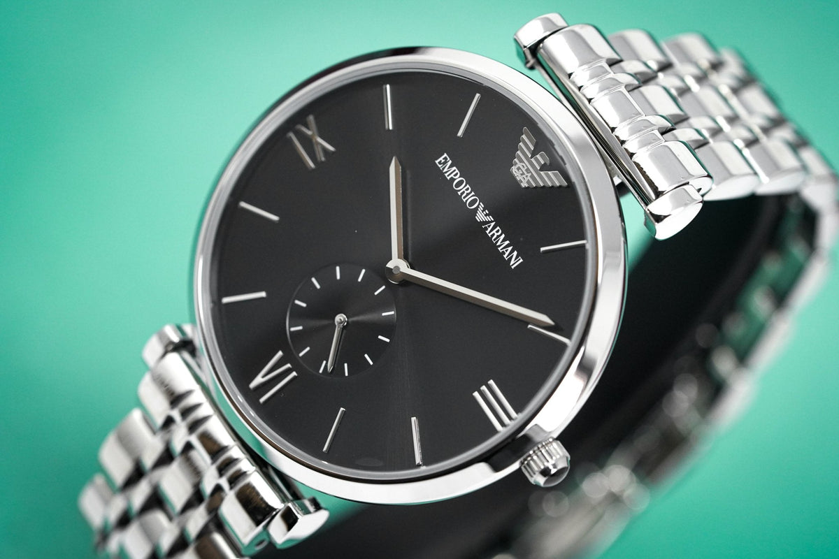  Shop Authentic Emporio Armani Retro Black Dial Silver Steel Strap Watch For Men - AR1676 - Luxxuri