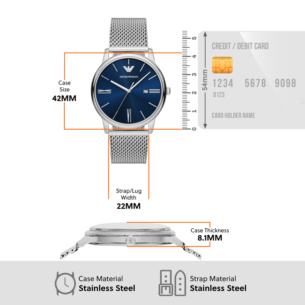  Shop Authentic Emporio Armani Minimalist Quartz Blue Dial Silver Steel Strap Watch For Men - AR11571 - Luxxuri