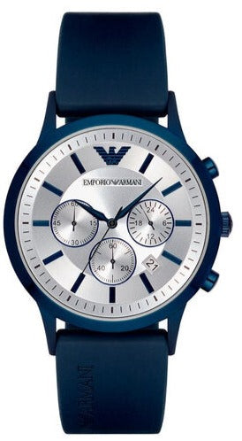  Shop Authentic Emporio Armani Renato Chronograph Silver Dial Blue Silicone Strap Watch For Men - AR11026 - Luxxuri