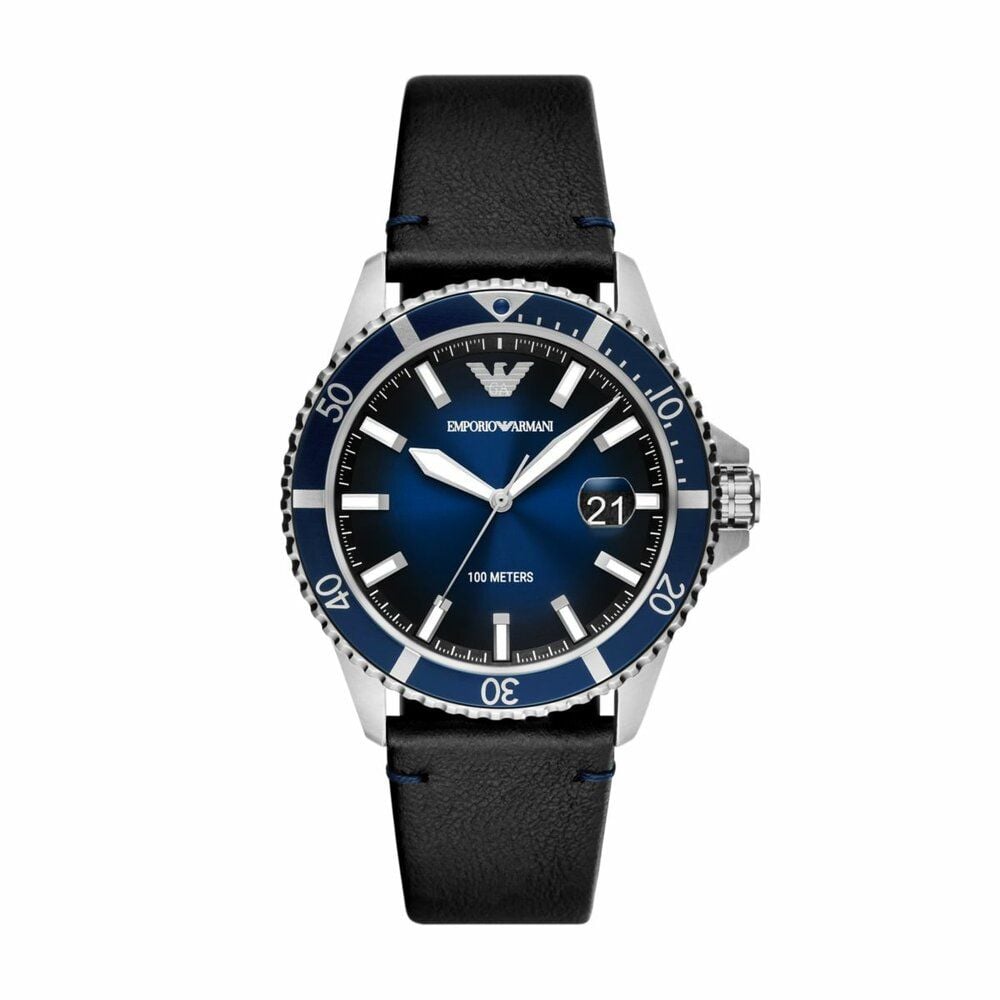  Shop Authentic Emporio Armani Diver Three-Hand Quartz Blue Dial Blue Leather Strap Watch For Men - AR11516 - Luxxuri