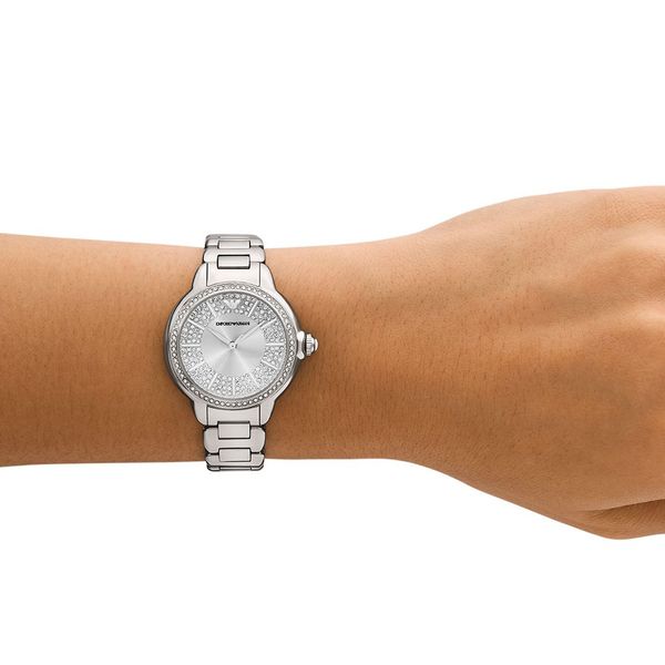 Shop Authentic Emporio Armani Mia Three Crystals Silver Dial Silver Steel Strap Watch For Women - AR11632 - Luxxuri