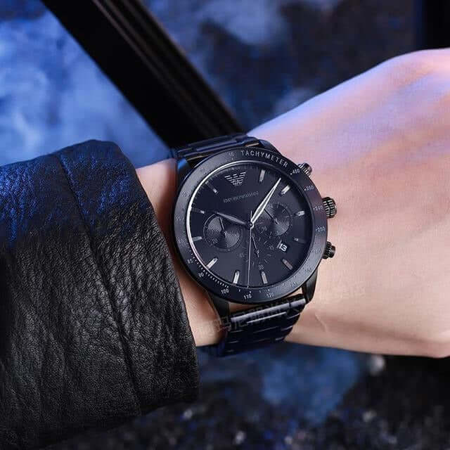  Shop Authentic Emporio Armani Mario Chronograph Black Dial Black Steel Strap Watch For Men - AR11242 - Luxxuri