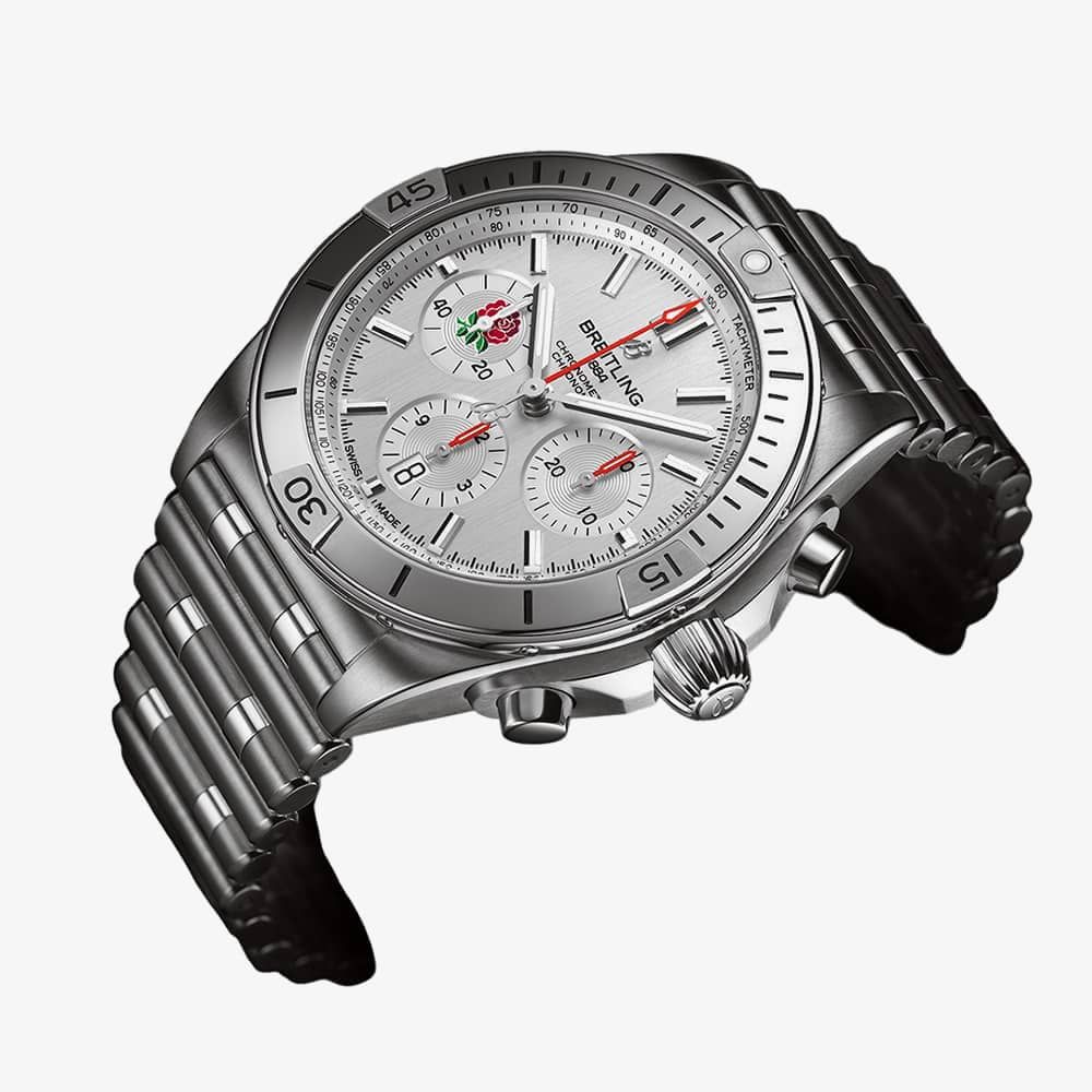  Shop Authentic Breitling Chronomat B01 42 Six Nations England White Dial Silver Steel Strap Watch for Men - AB0134A71A1A1 - Luxxuri