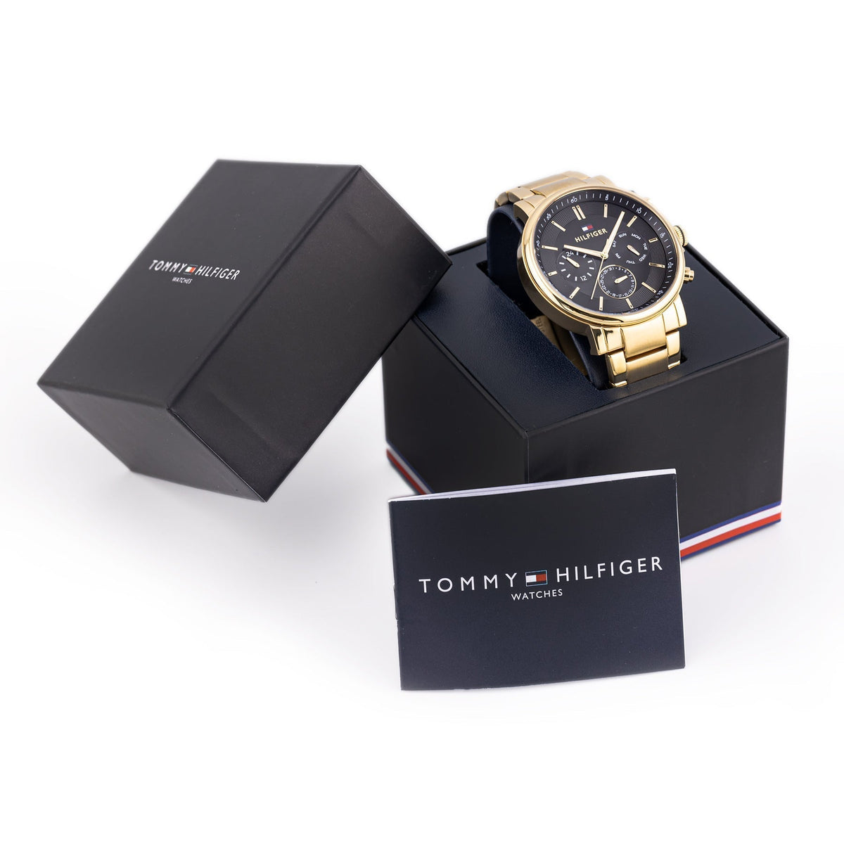  Shop Authentic Tommy Hilfiger Tyson Chronograph Black Dial Gold Steel Strap Watch For Men - 1710589 - Luxxuri