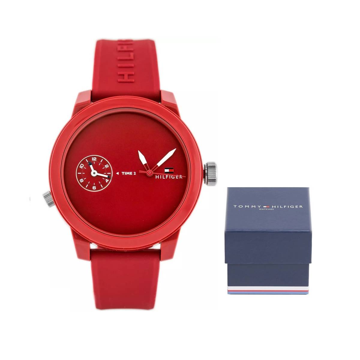  Shop Authentic Tommy Hilfiger Denim Quartz Red Dial Red Rubber Strap Watch for Men - 1791323 - Luxxuri