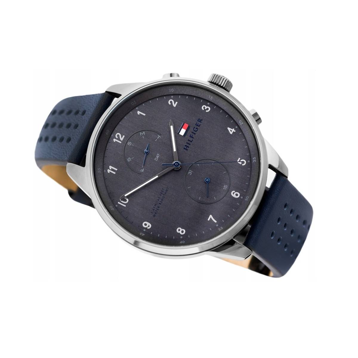  Shop Authentic Tommy Hilfiger Chase Grey Dial Blue Leather Strap Watch for Men - 1791578 - Luxxuri
