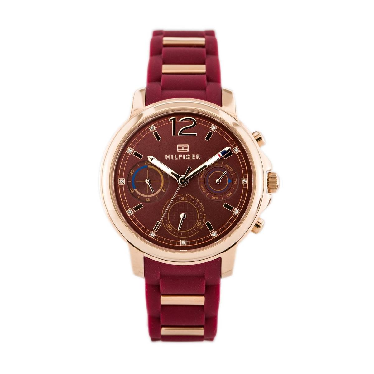  Shop Authentic Tommy Hilfiger Claudia Red Dial Two Tone Steel Strap Watch for Women - 1781744 - Luxxuri