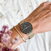  Shop Authentic Daniel Wellington Classic Petite Black Dial Gold Mesh Bracelet Watch For Women - DW00100347 - Luxxuri