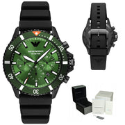  Shop Authentic Emporio Armani Diver Chronograph Quartz Green Dial Black Silicon Strap Watch For Men - AR11463 - Luxxuri