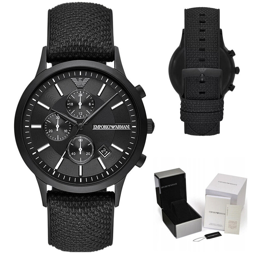  Shop Authentic Emporio Armani Renato Chronograph Black Dial Black Nylon Strap Watch For Men - AR11457 - Luxxuri