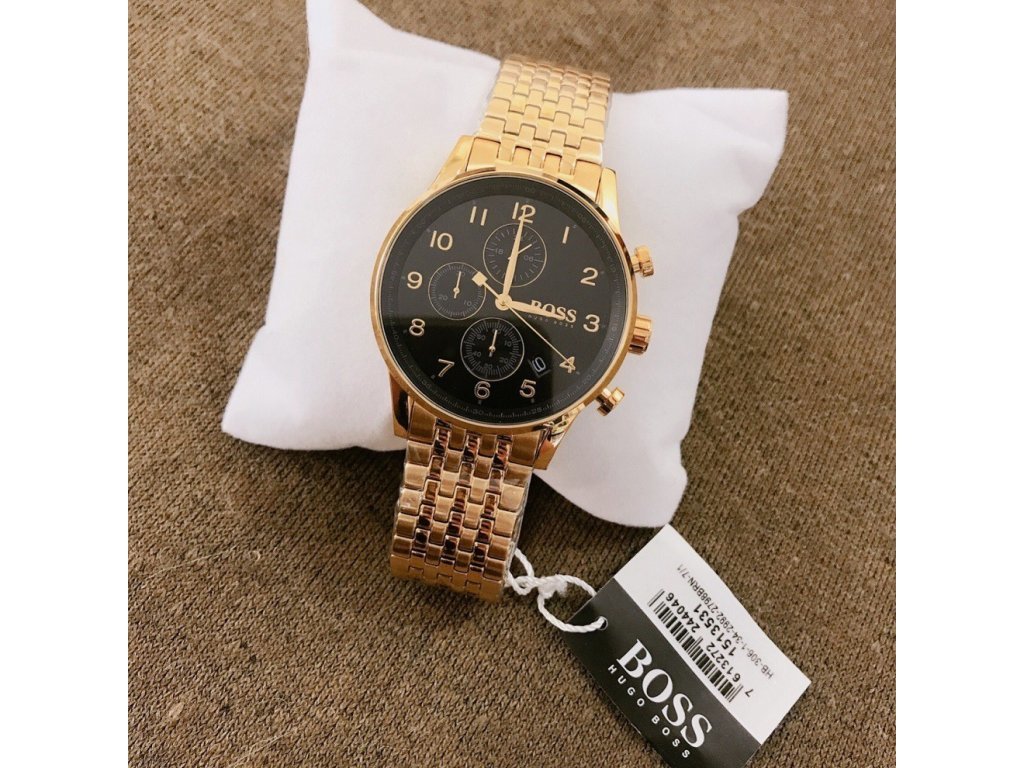  Shop Authentic Hugo Boss Navigator Black Dial Gold Steel Strap Watch for Men - 1513531 - Luxxuri
