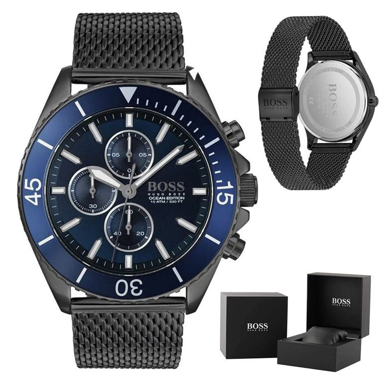  Shop Authentic Hugo Boss Ocean Edition Blue Dial Black Mesh Bracelet Watch for Men - 1513702 - Luxxuri
