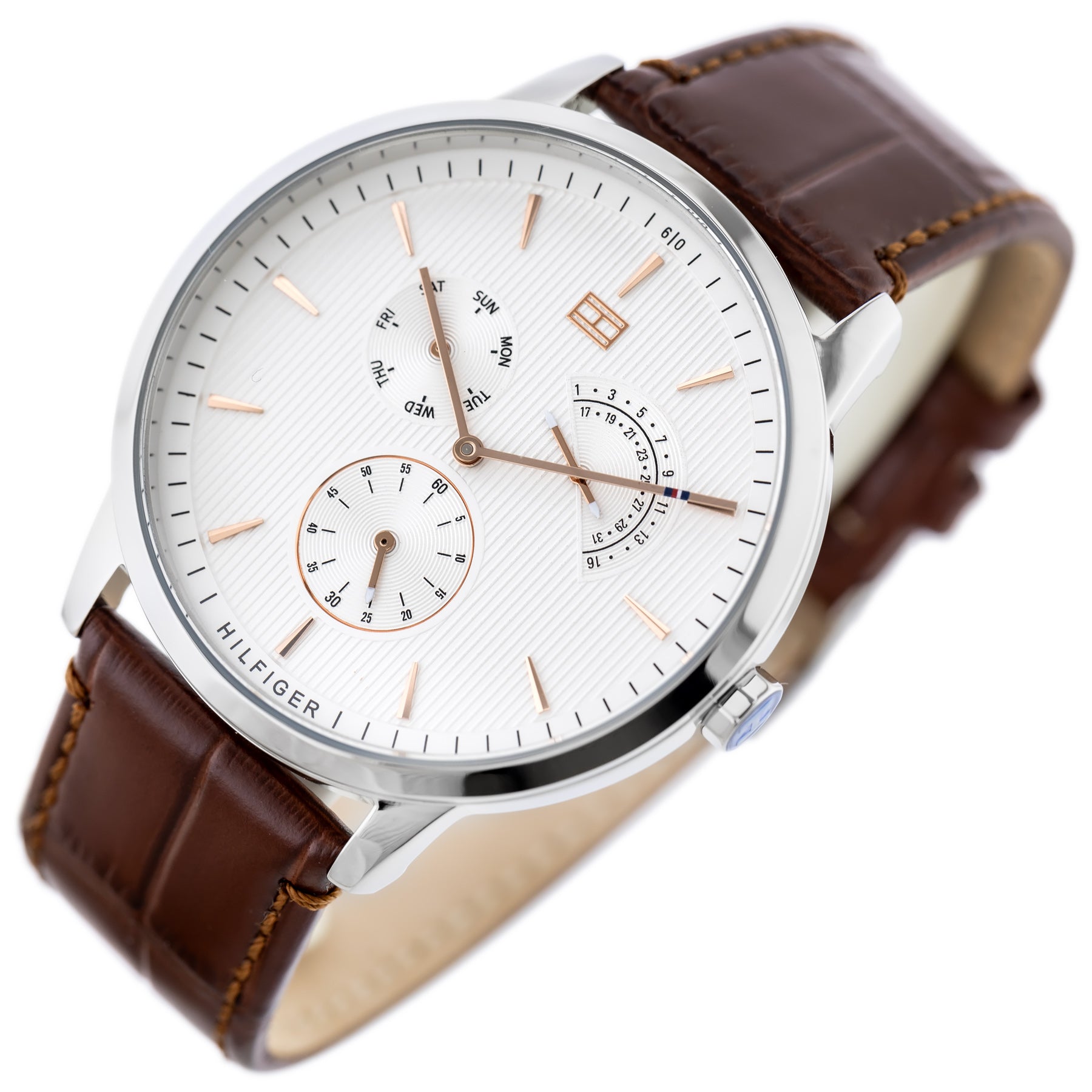  Shop Authentic Tommy Hilfiger Brad Chronograph White Dial Brown Leather Strap Watch For Men - 1710389 - Luxxuri