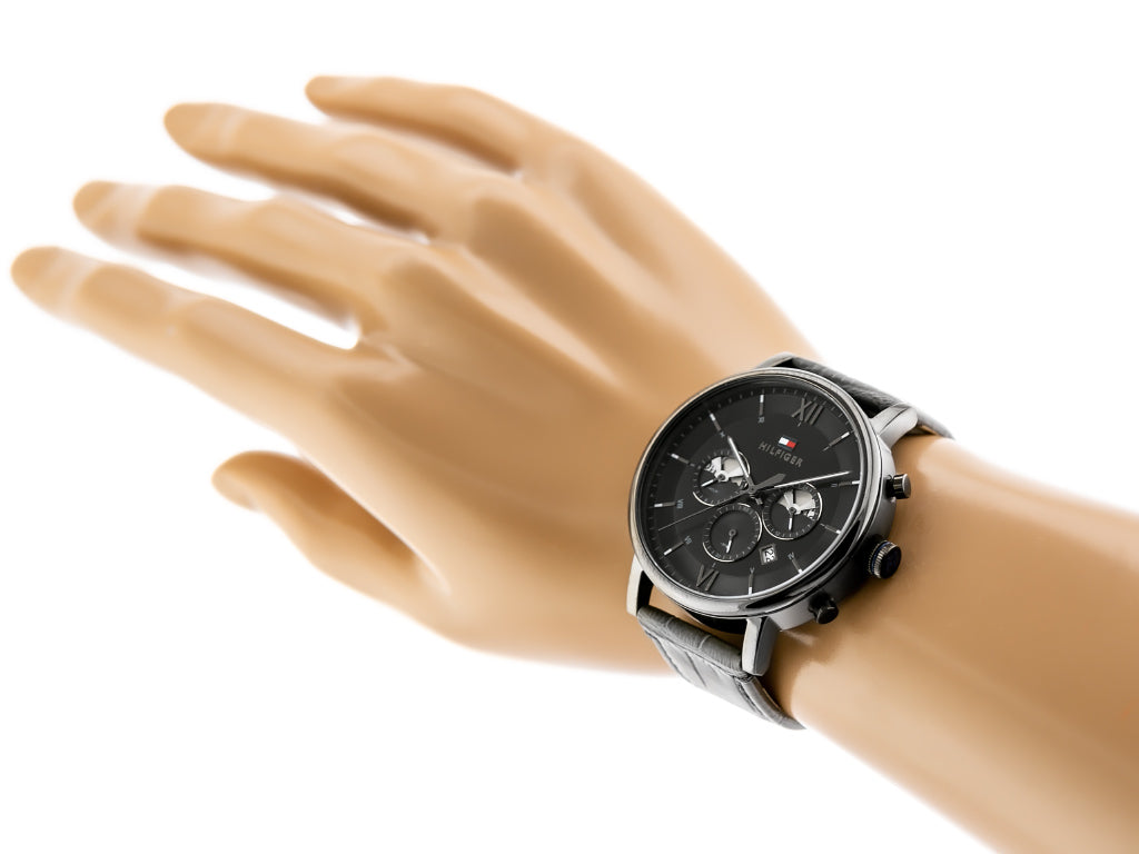  Shop Authentic Tommy Hilfiger Evan Black Dial Black Leather Strap Watch for Men - 1710395 - Luxxuri