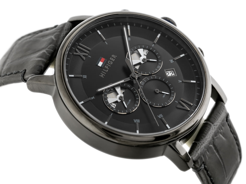  Shop Authentic Tommy Hilfiger Evan Black Dial Black Leather Strap Watch for Men - 1710395 - Luxxuri