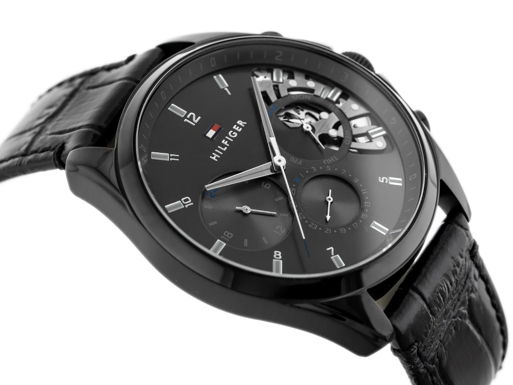  Shop Authentic Tommy Hilfiger Baker Chronograph Black Dial Black Leather Strap Watch For Men  - 1710452 - Luxxuri