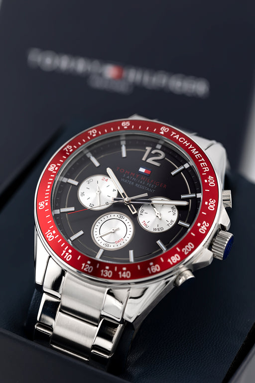  Shop Authentic Tommy Hilfiger Luke Chronograph Black Dial Silver Steel Strap Watch for Men - 1791122 - Luxxuri