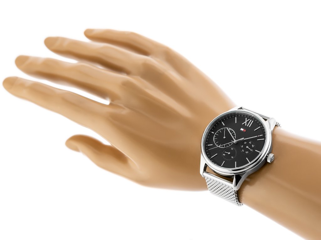  Shop Authentic Tommy Hilfiger Damon Quartz Chronograph Black Dial Silver Mesh Bracelet Watch for Men - 1791415 - Luxxuri
