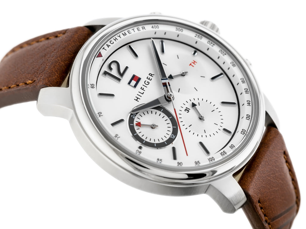  Shop Authentic Tommy Hilfiger Landon Chronograph White Dial Brown Leather Strap Watch for Men - 1791531 - Luxxuri