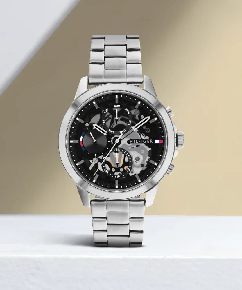  Shop Authentic Tommy Hilfiger Henry Chronograph Black Dial Silver Steel Strap Watch For Men - 1710477 - Luxxuri