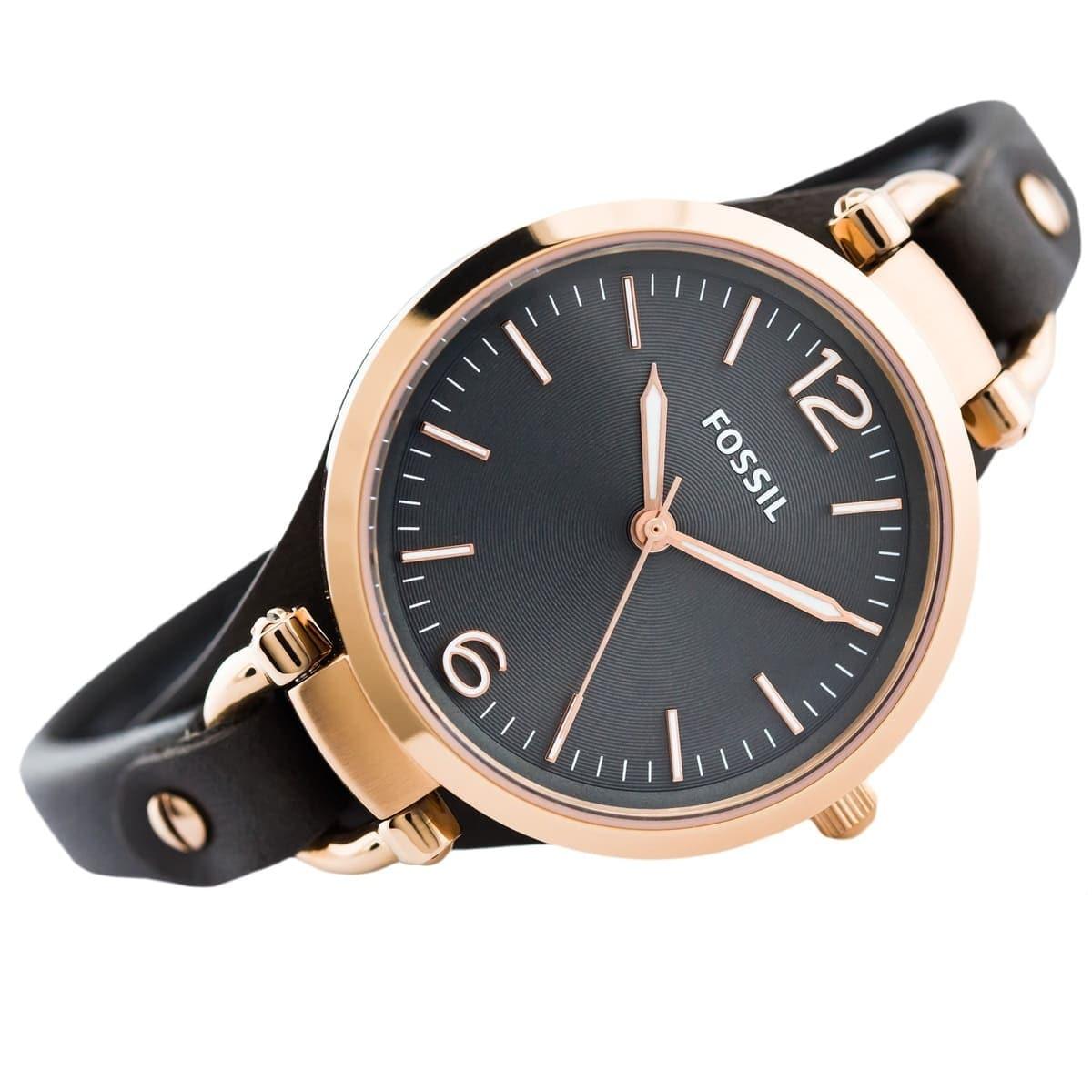  Shop Authentic Fossil Georgia Smoke Grey Dial Grey Leather Strap Watch for Women - ES3077 - Luxxuri