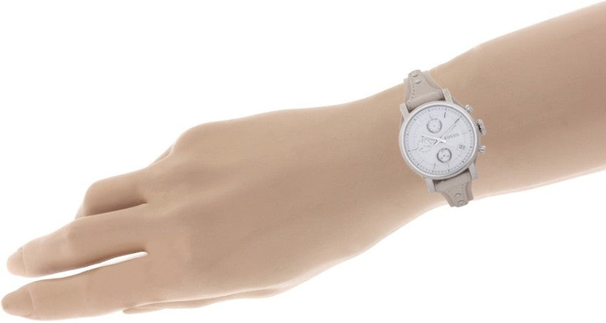  Shop Authentic Fossil Boyfriend White Dial Beige Leather Strap Watch for Women - ES3811 - Luxxuri