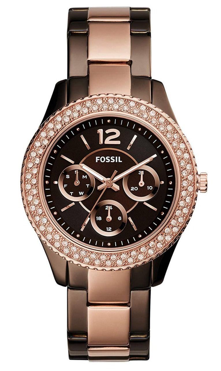  Shop Authentic Fossil Stella Multifunction Brown Dial Two Tone Steel Strap Watch for Women - ES4079 - Luxxuri