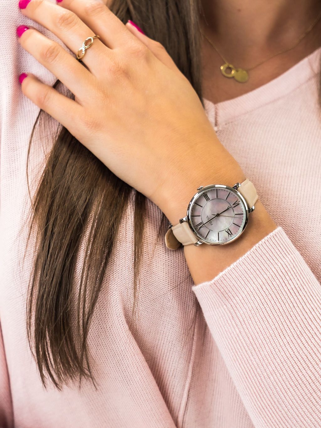  Shop Authentic Fossil Jacqueline Blush Mother of Pearl Dial Pink Leather Strap Watch for Women - ES4151 - Luxxuri