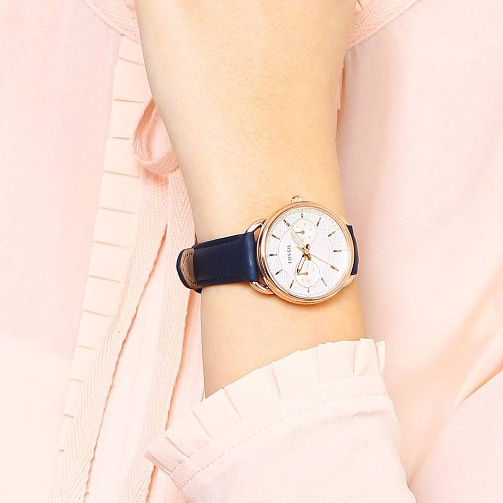  Shop Authentic Fossil Tailor White Dial Blue Leather Strap Watch for Women - ES4260 - Luxxuri