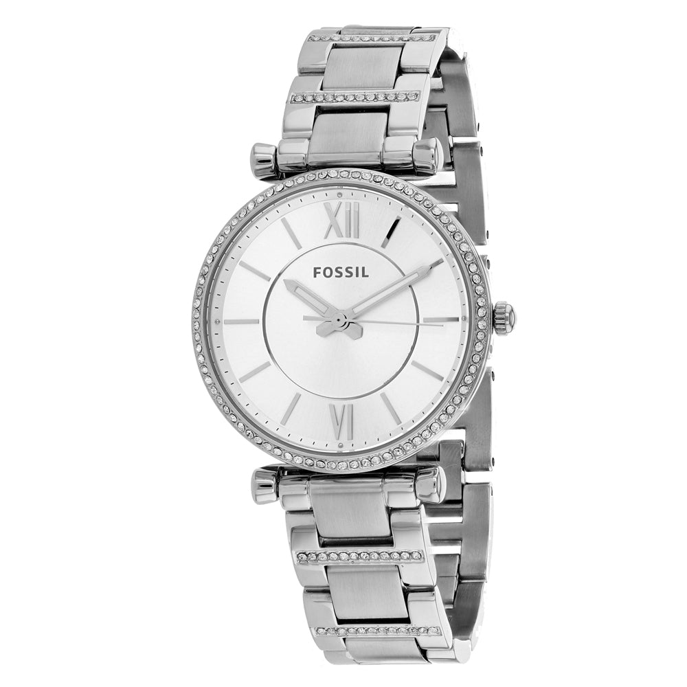  Shop Authentic Fossil Carlie Silver Dial Silver Steel Strap Watch for Women - ES4341 - Luxxuri
