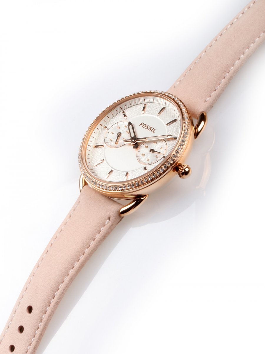  Shop Authentic Fossil Tailor Quartz White Dial Pink Leather Strap Watch for Women - ES4393 - Luxxuri