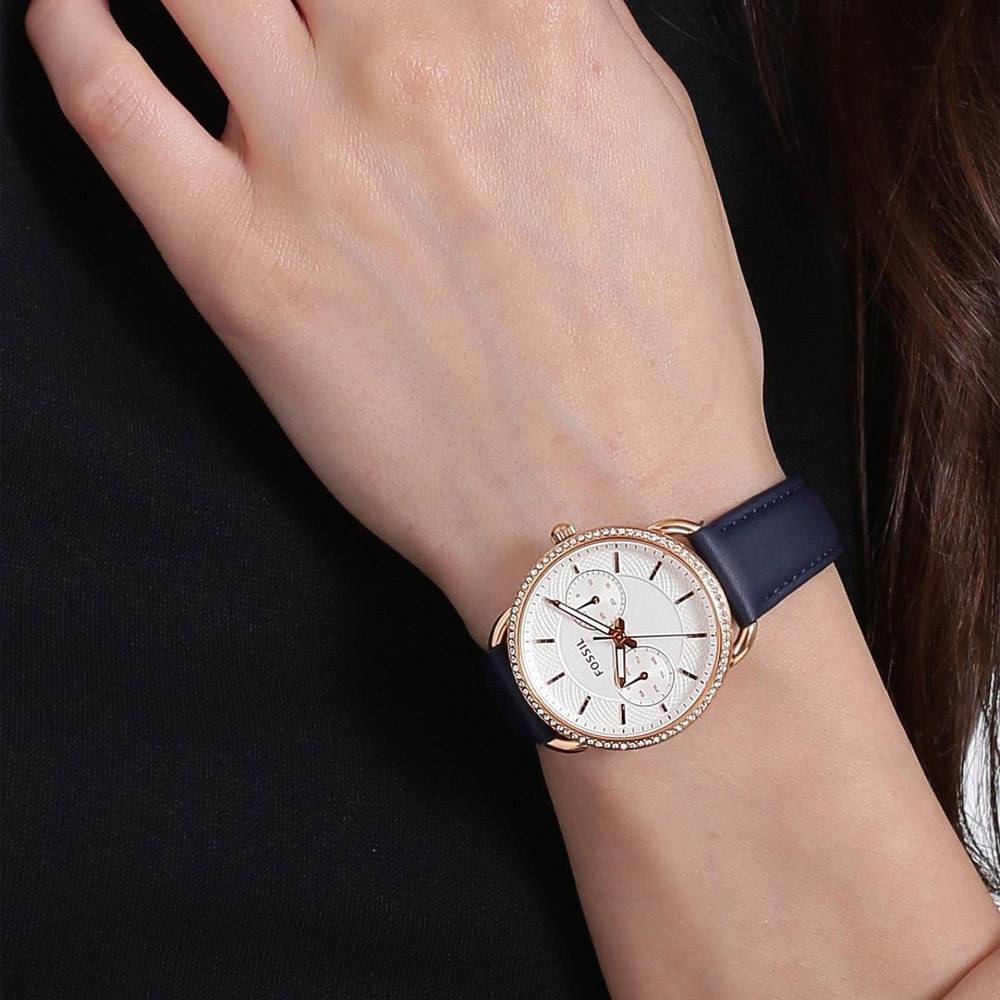  Shop Authentic Fossil Tailor White Dial Blue Leather Strap Watch for Women - ES4394 - Luxxuri