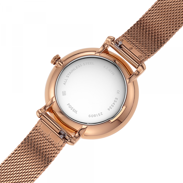  Shop Authentic Fossil Jacqueline Three-Hand White Dial Rose Gold Mesh Bracelet Watch for Women - ES4534 - Luxxuri