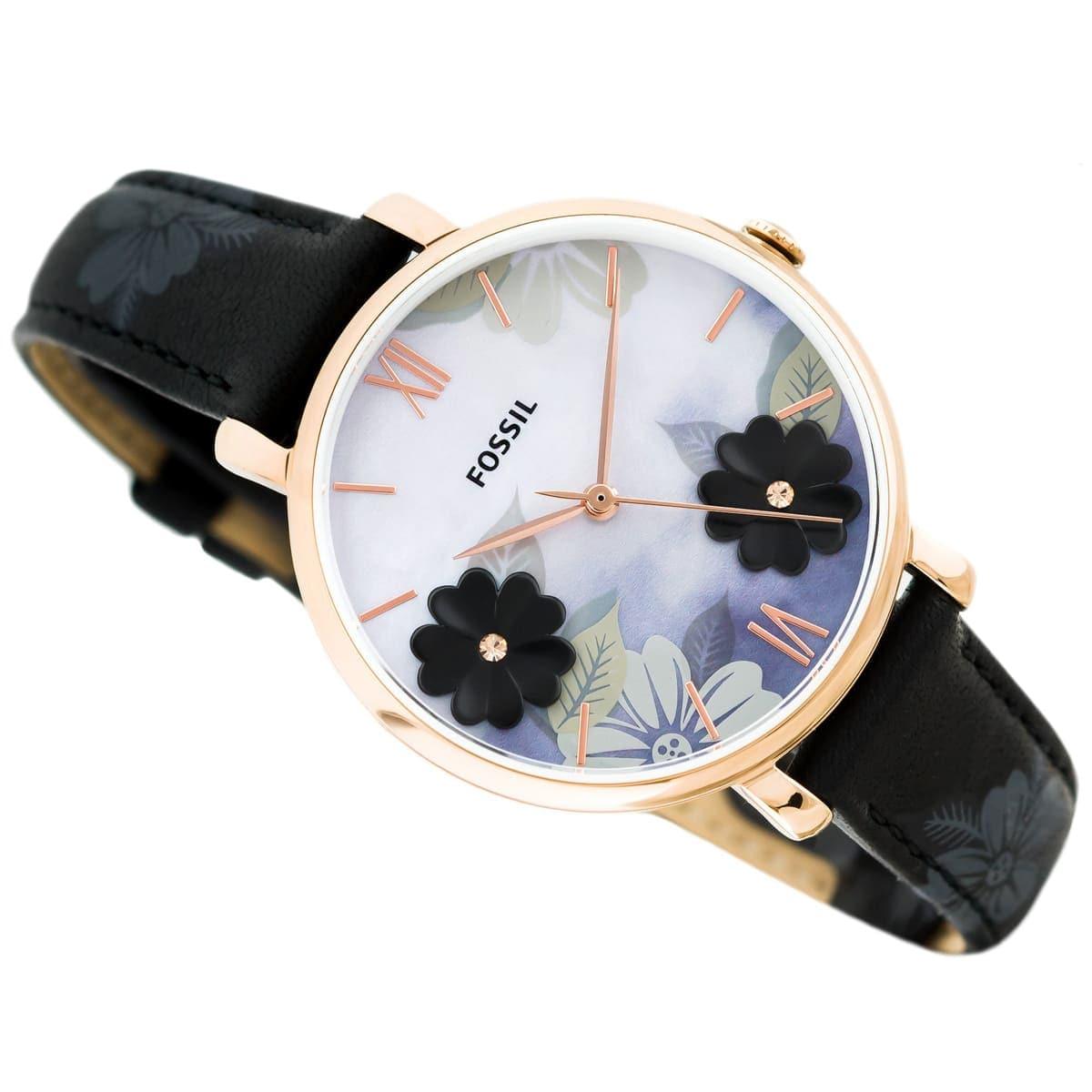  Shop Authentic Fossil Jacqueline Mother of Pearl Dial Black Leather Strap Watch for Women - ES4535 - Luxxuri