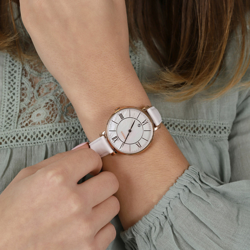  Shop Authentic Fossil Jacqueline Quartz Mother of Pearl White Dial White Leather Strap Watch for Women - ES4579 - Luxxuri