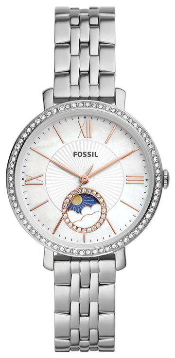  Shop Authentic Fossil Jacqueline Multifunction Moonphase White Dial Silver Steel Strap Watch for Women - ES5164 - Luxxuri