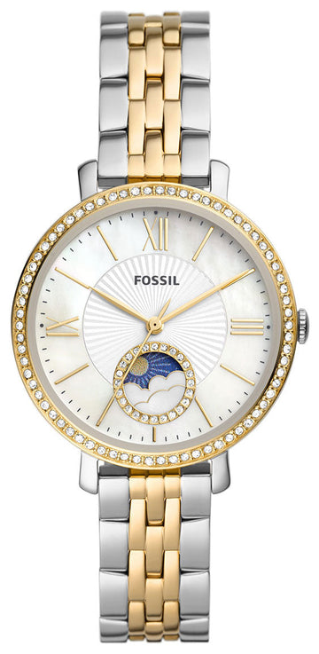  Shop Authentic Fossil Jacqueline Analog Moonphase Mother of Pearl White Dial Two Tone Steel Strap Watch for Women - ES5166 - Luxxuri