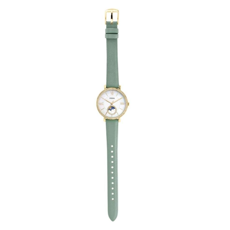  Shop Authentic Fossil Jacqueline Analog Moonphase Mother of Pearl White Dial Green Leather Strap Watch for Women - ES5168 - Luxxuri