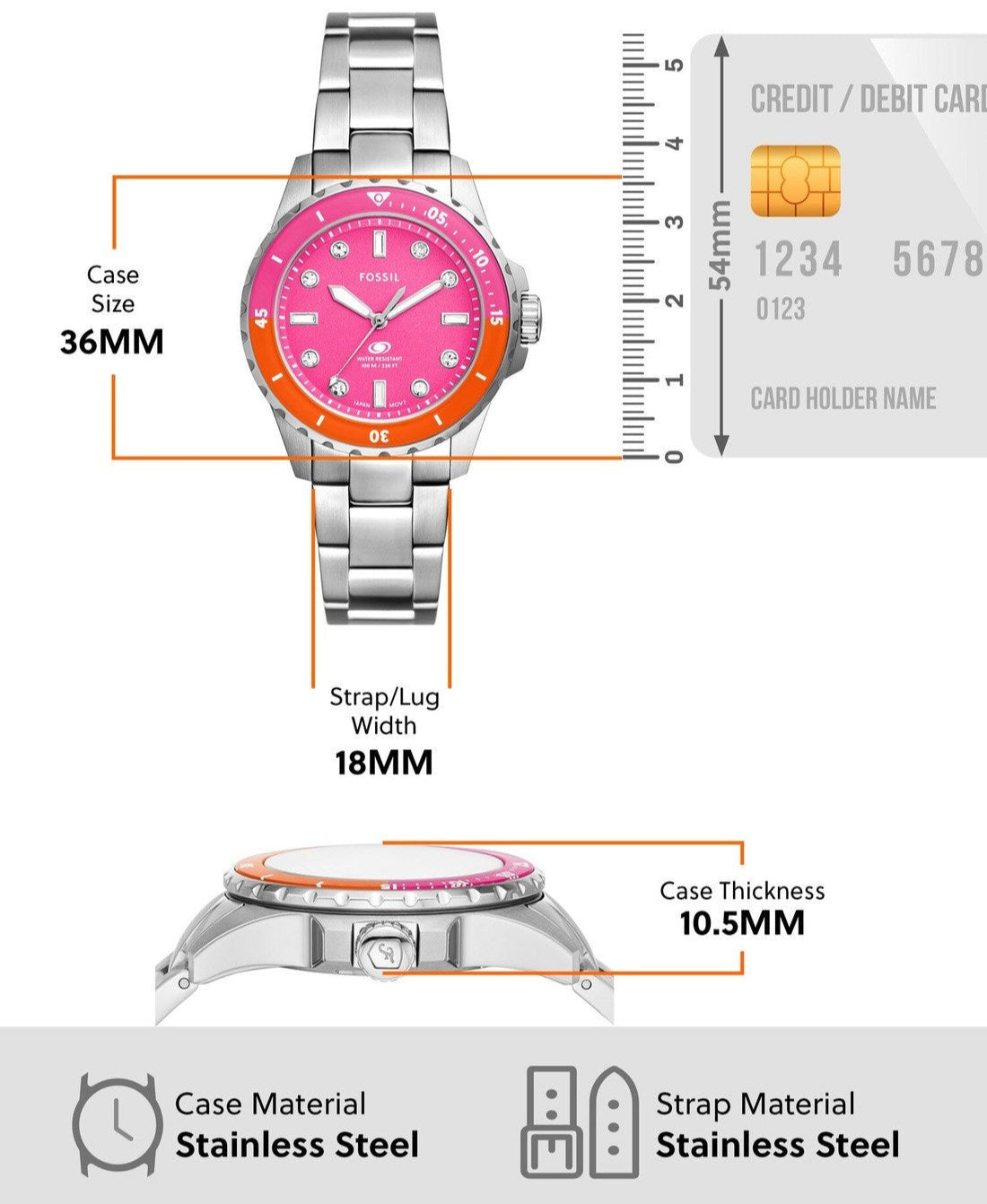  Shop Authentic Fossil Blue Dive Analog Pink Dial Silver Steel Strap Watch For Women - ES5351 - Luxxuri