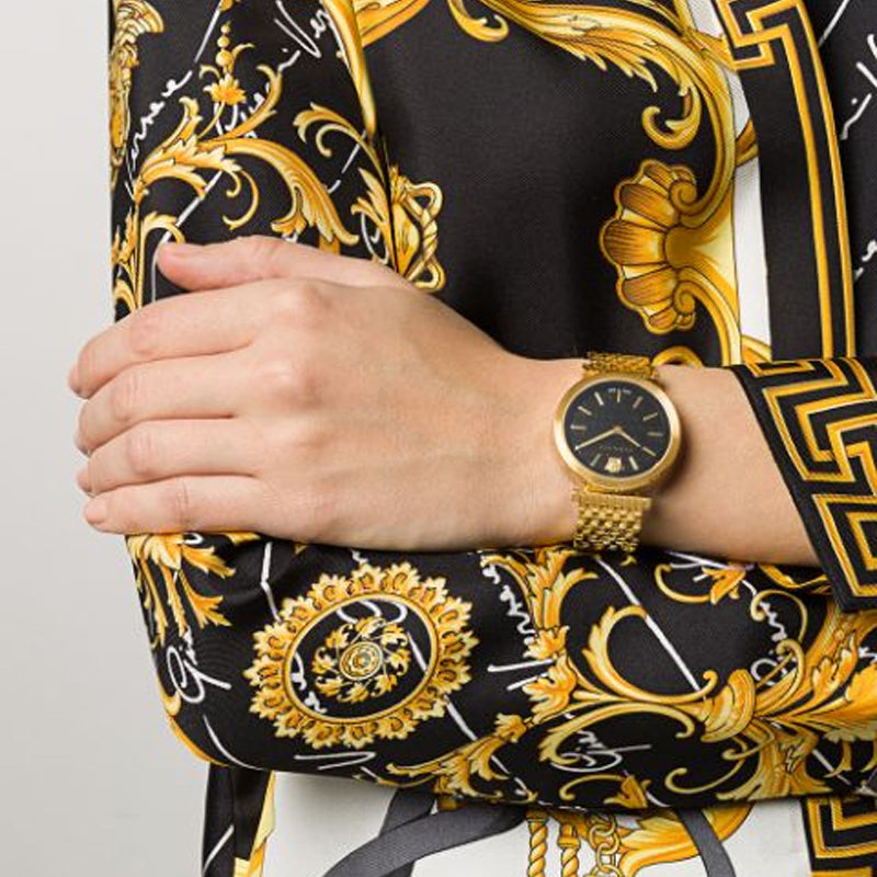  Shop Authentic Versace V-Twist Black Dial Gold Mesh Bracelet Watch for Women - VELS00819 - Luxxuri