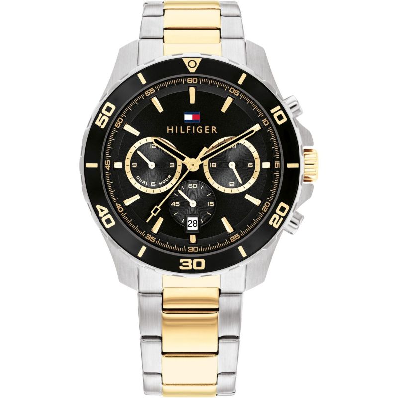  Shop Authentic Tommy Hilfiger Jordon Chronograph Black Dial Two Tone Steel Strap Watch For Men - 1792095 - Luxxuri