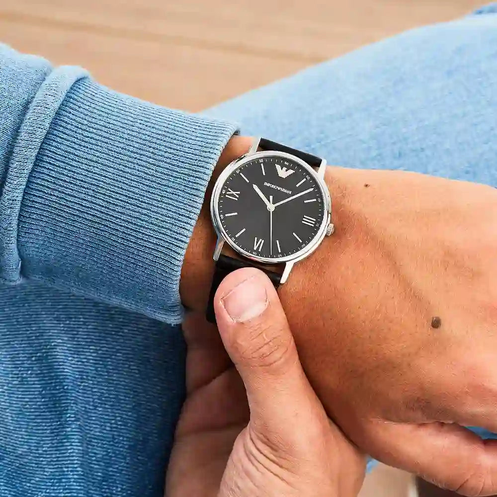  Shop Authentic Emporio Armani Kappa Analog Quartz Black Dial Black Leather Strap Watch For Men - AR11013 - Luxxuri