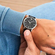  Shop Authentic Emporio Armani Kappa Analog Quartz Black Dial Black Leather Strap Watch For Men - AR11013 - Luxxuri