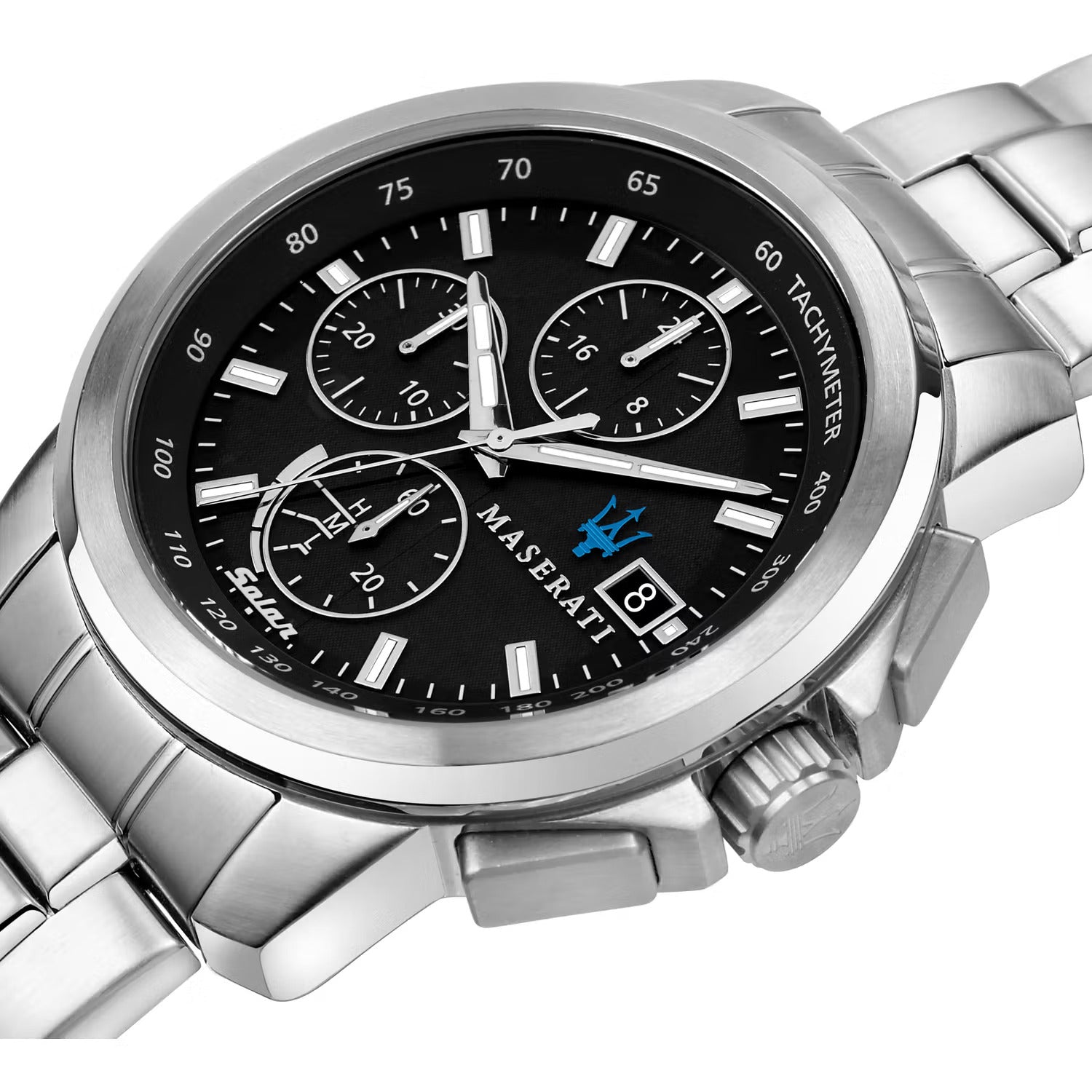  Shop Authentic Maserati Successo Solar Edition Black Dial Silver Steel Strap Watch For Men - R8873645003 - Luxxuri