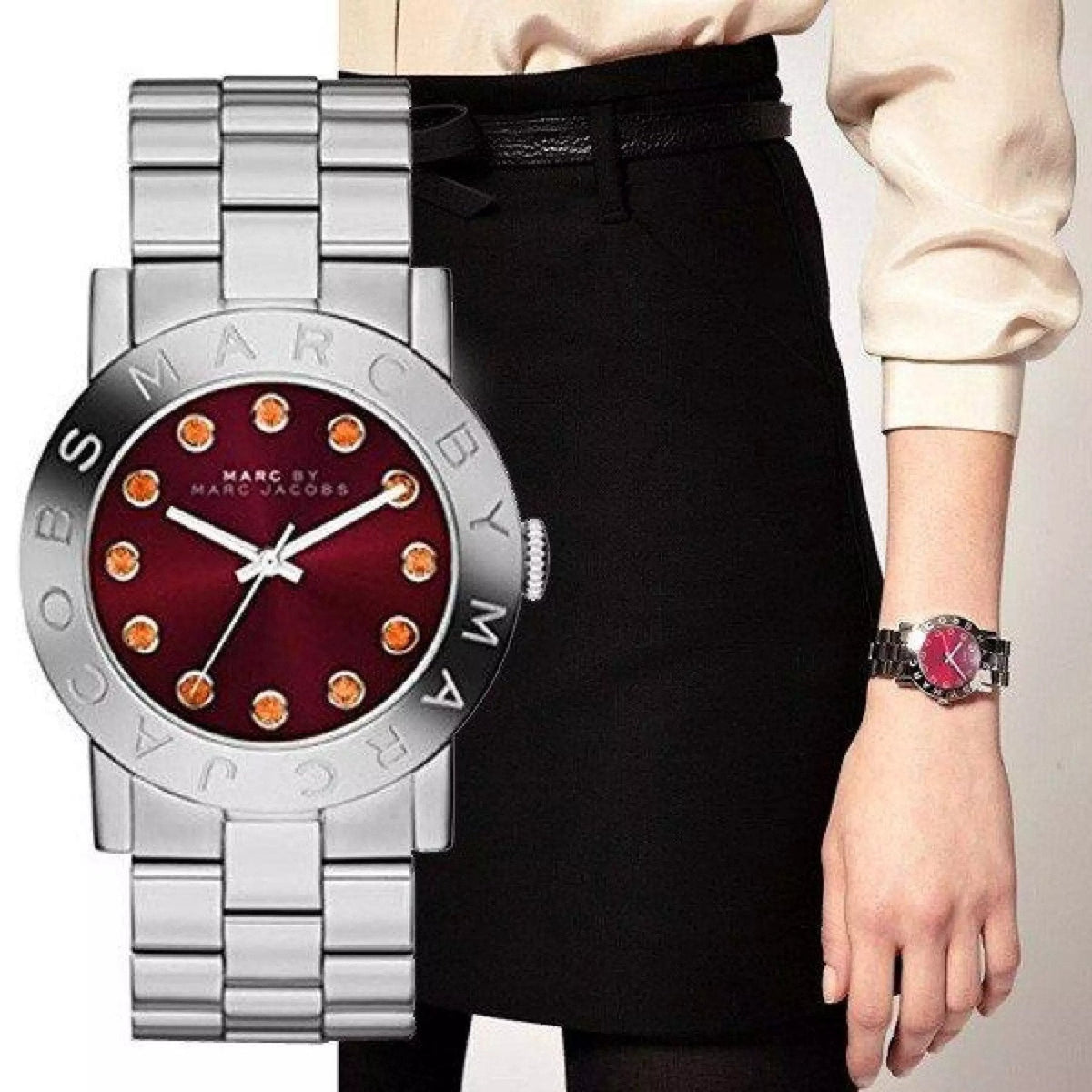  Shop Authentic Marc Jacobs Amy Red Dial Silver Steel Strap Watch for Women - MBM3335 - Luxxuri