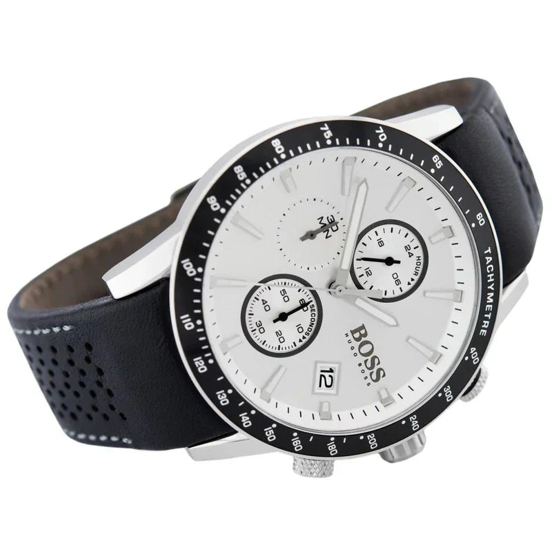  Shop Authentic Hugo Boss Rafale Chronograph Quartz Silver Dial Black Leather Strap Watch For Men - 1513403 - Luxxuri