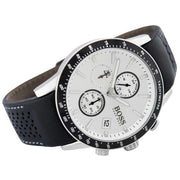  Shop Authentic Hugo Boss Rafale Chronograph Quartz Silver Dial Black Leather Strap Watch For Men - 1513403 - Luxxuri