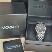  Shop Authentic Movado Museum Diamonds Black Dial Silver Steel Strap Watch For Men - 606878 - Luxxuri