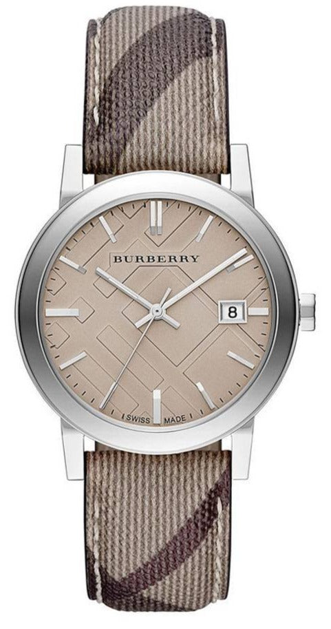  Shop Authentic Burberry The City Grey Dial Checked Grey Leather Strap Watch for Women - BU9118 - Luxxuri