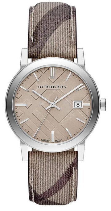  Shop Authentic Burberry The City Grey Dial Checked Grey Leather Strap Watch for Women - BU9118 - Luxxuri